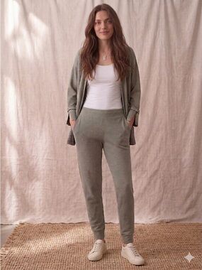 Marla Wynne Olive Green Knit Lounge Set Open Cardigan Jogger Pants 2pc Set Sz XL